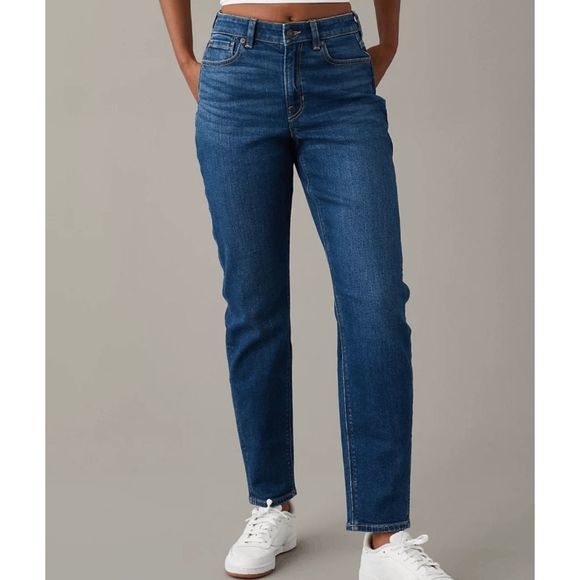 American Eagle Outfitters Denim - American Eagle Womens Blue Stretch Plus Size Long Straight Leg Jeans Size 16